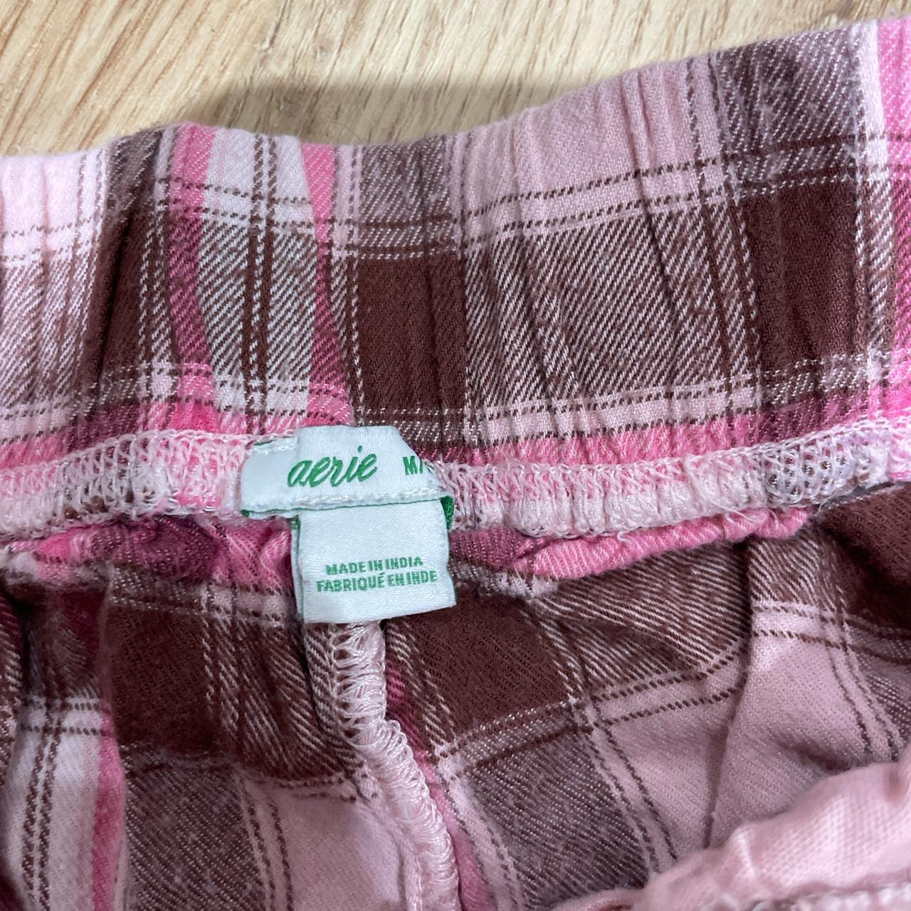 Pink plaid cinched bottom pajama pants from aerie.... - Depop