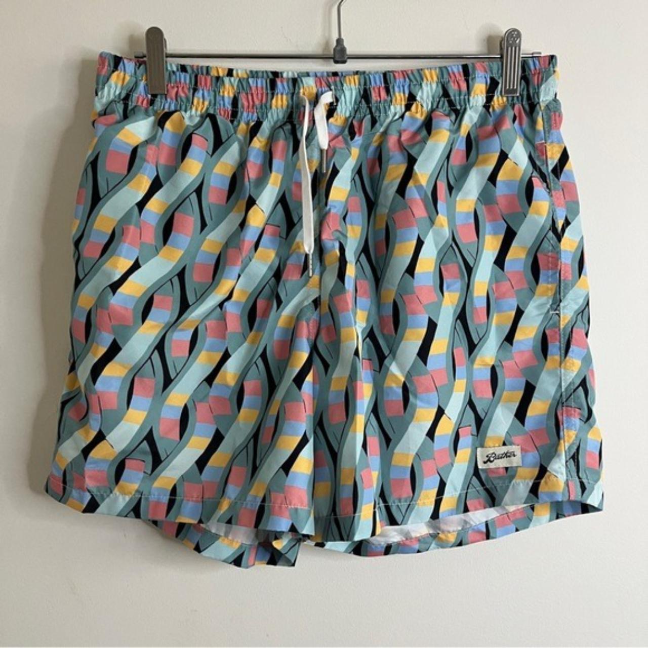 Bather blue and pink swirl printed swim trunks -... - Depop