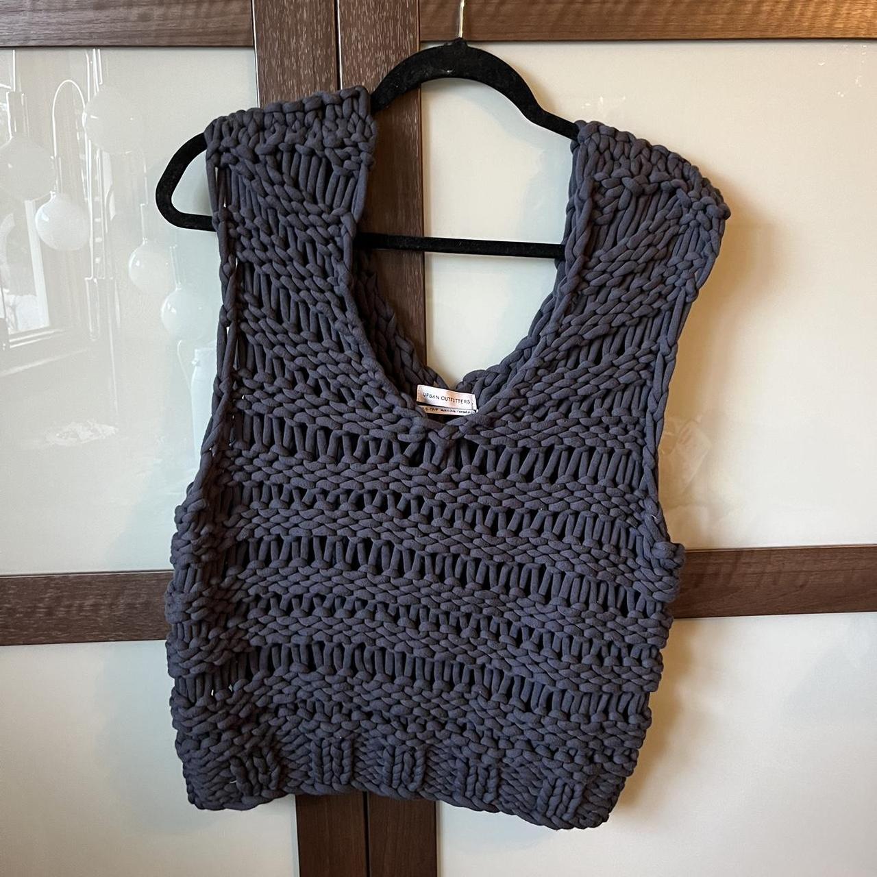dark blue chunky knit crochet vest from