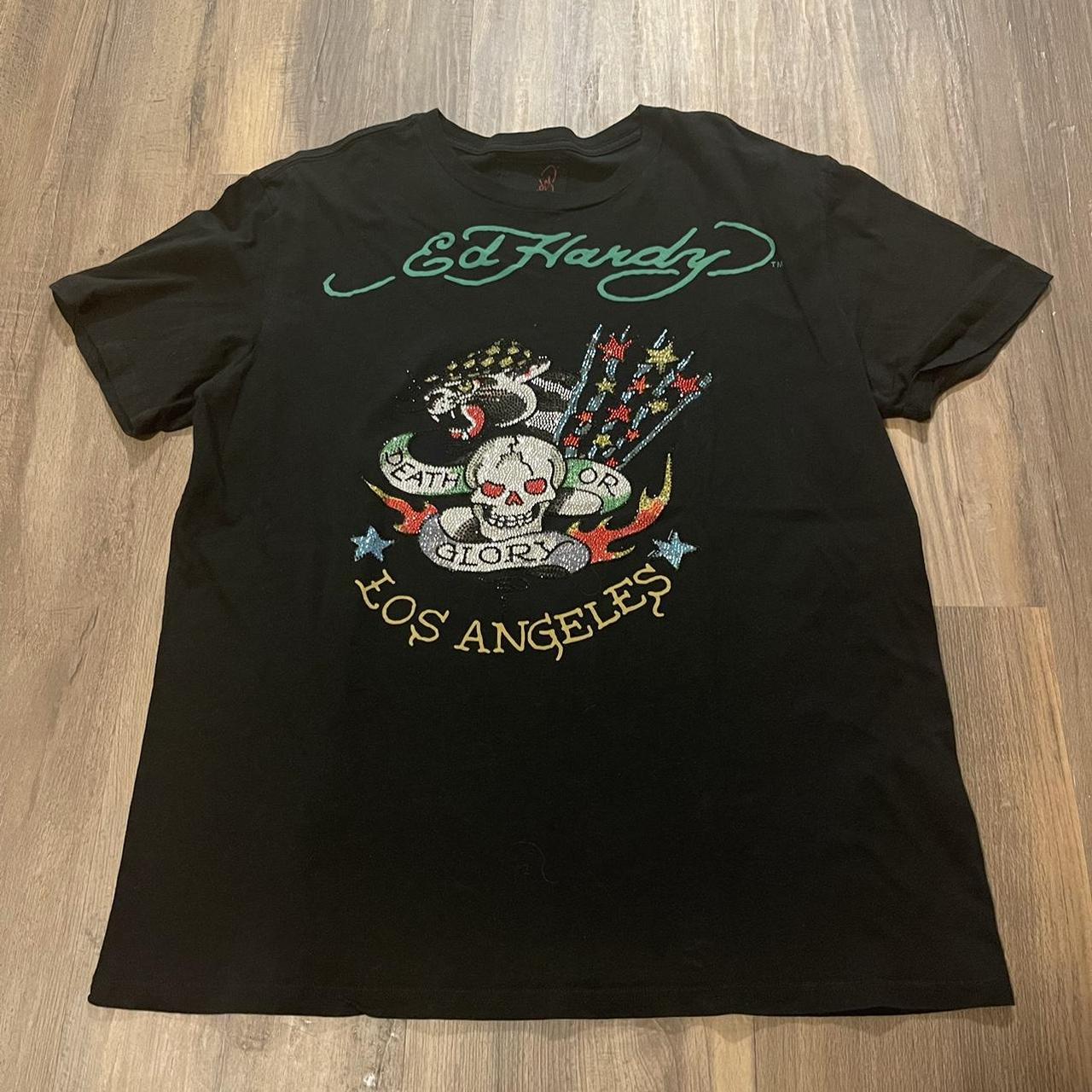 Y2K Ed hardy Los Angeles panther bedazzled tee shirt... - Depop