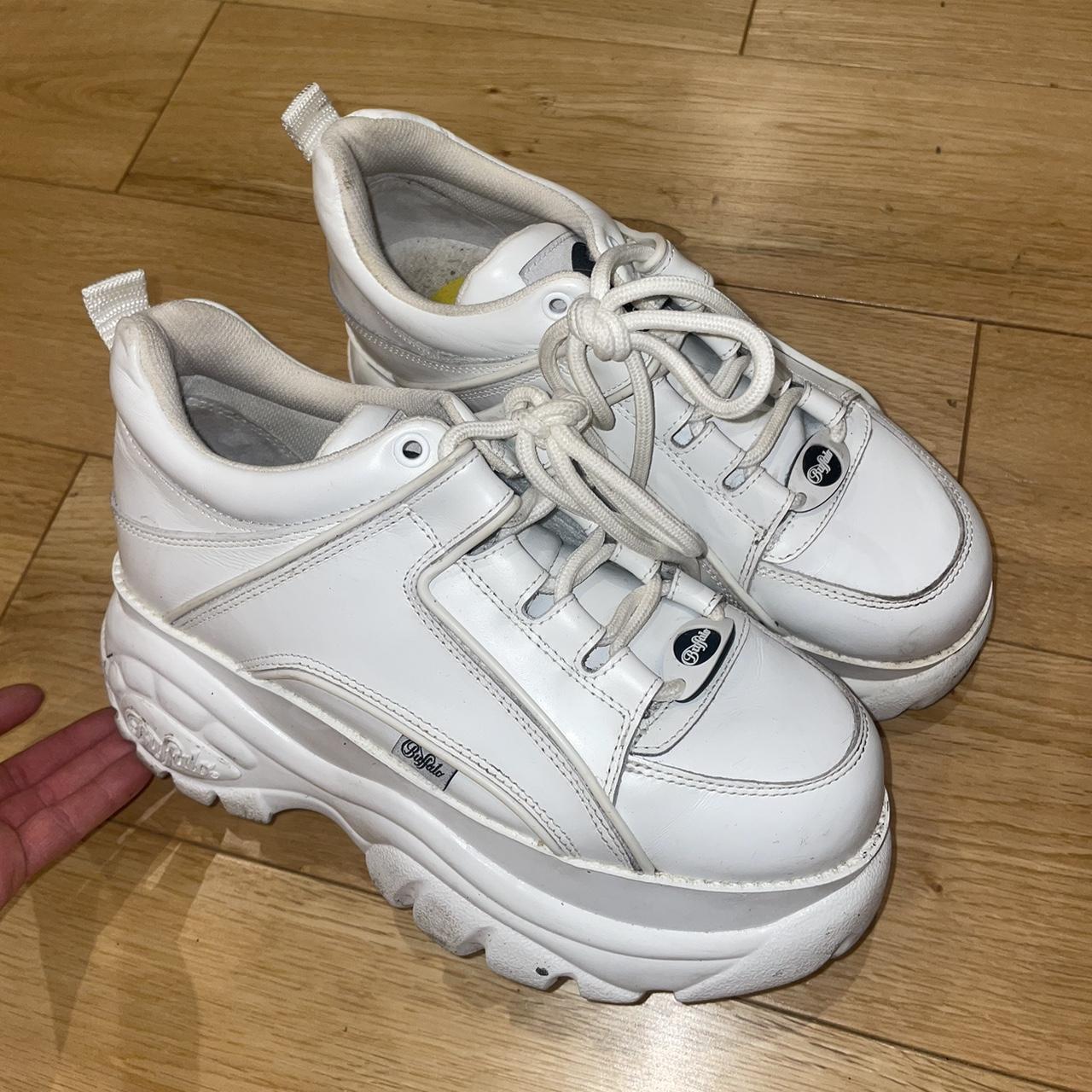 Size 6 white buffalo chunky trainers, barely worn.... - Depop