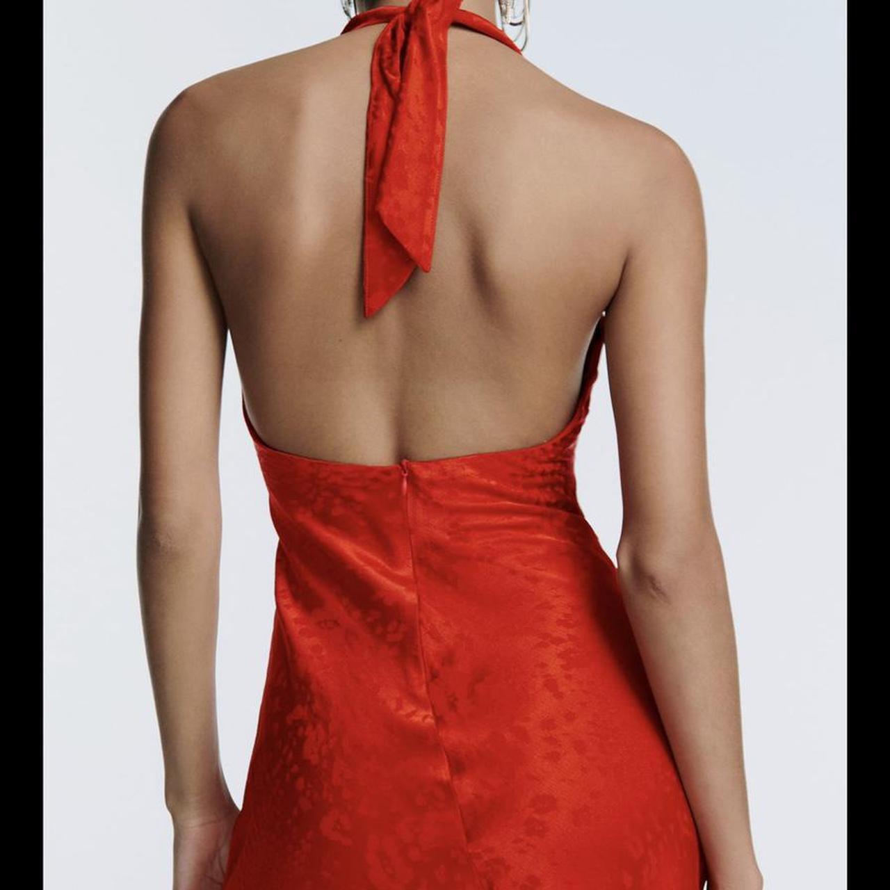 Zara Red Satin Jacquard Dress Size L #zara #red Depop