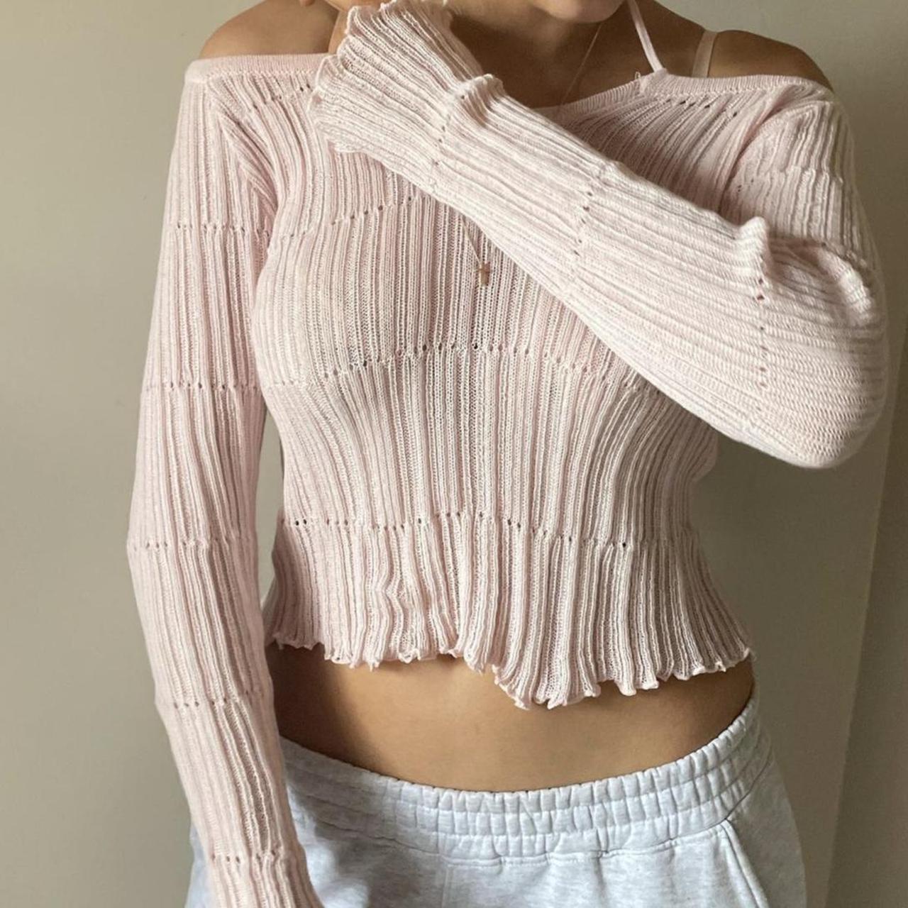 Vintage baby pink knitted jumper cute cozy... Depop