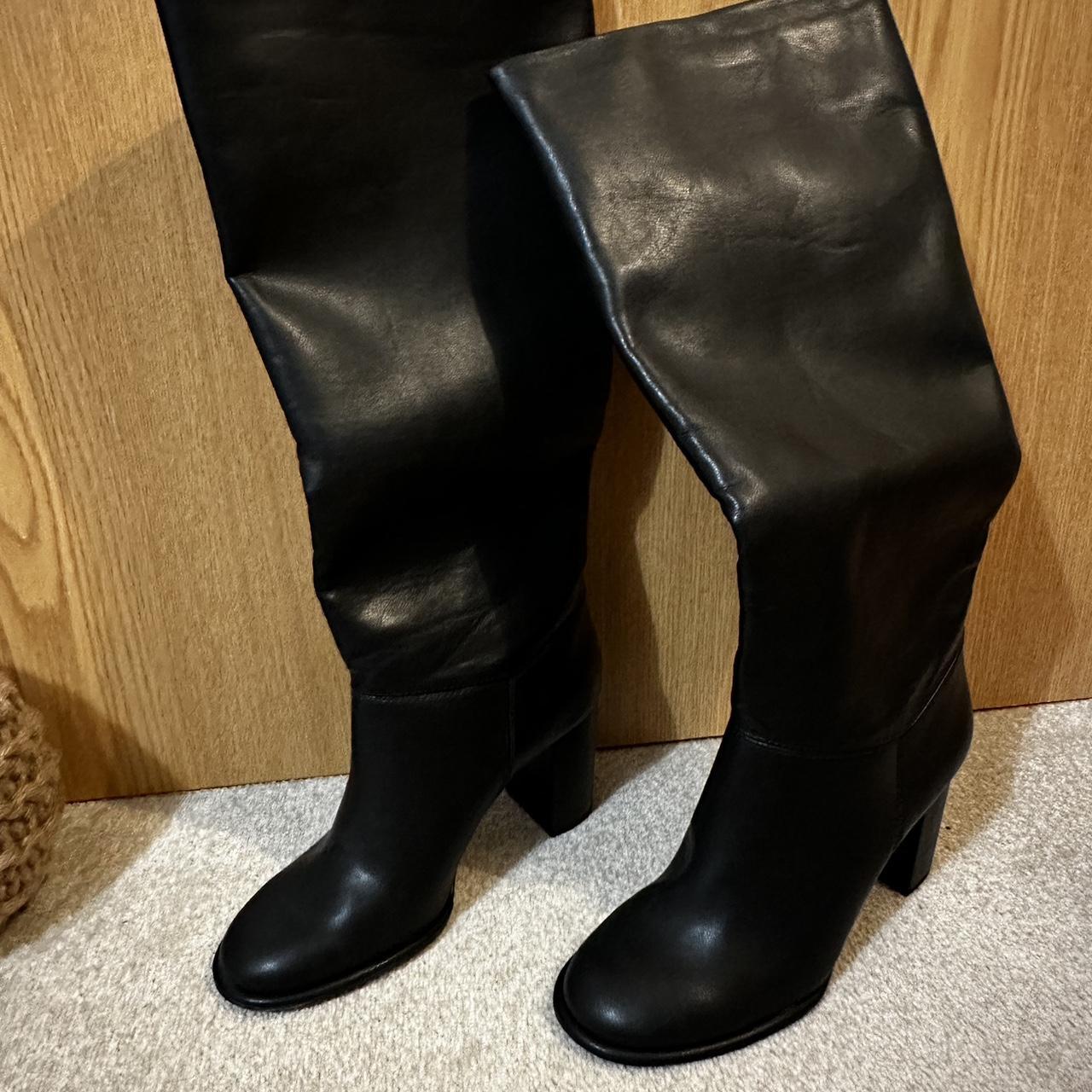 H&M black leather knee high boots 🖤 brand new, never... - Depop