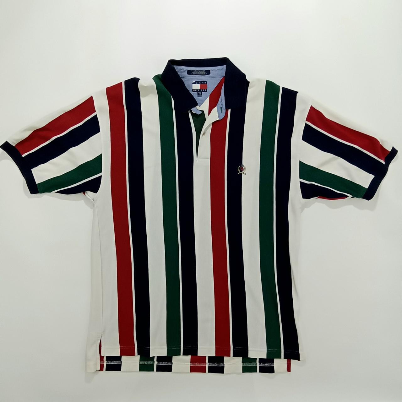 Vintage 90's Tommy Hilfiger Vertical Stripes Crest... - Depop