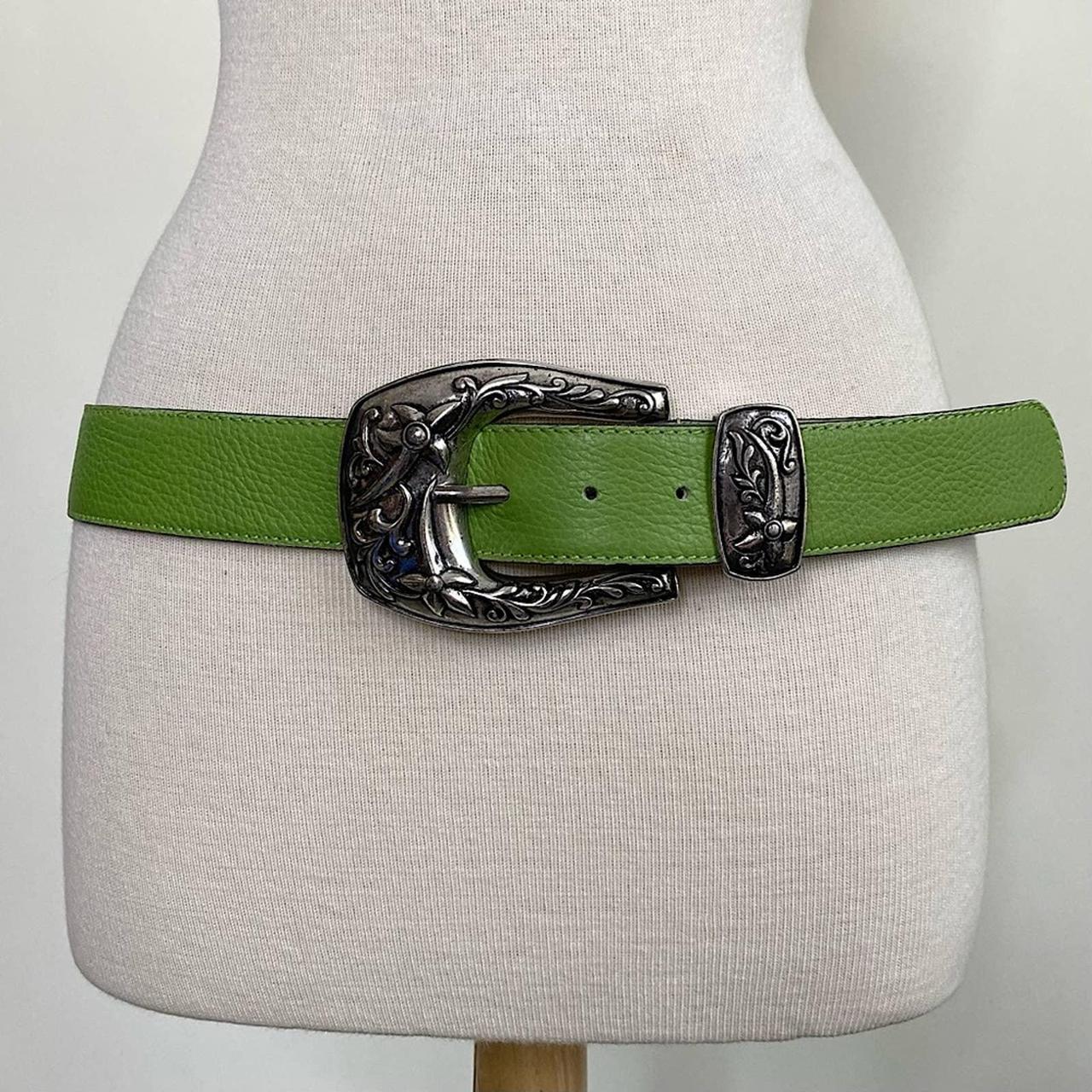 Vitanuova green leather belt. Large chunky pewter... - Depop 