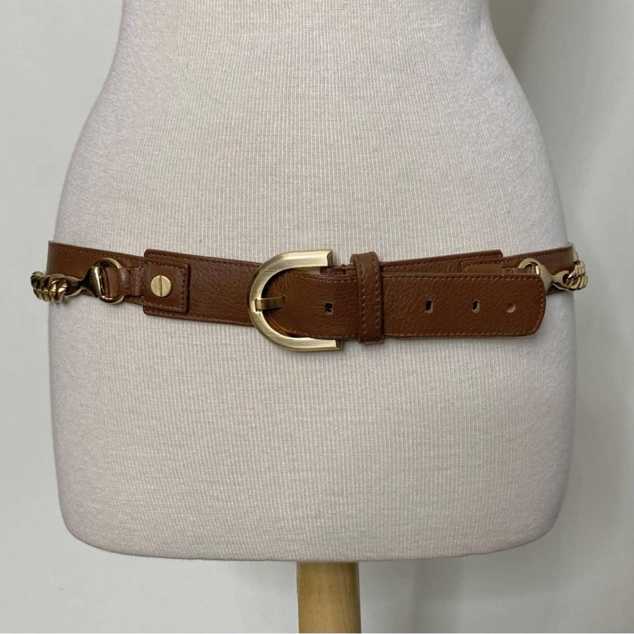 Talbots brown leather horsebit style chain detail... - Depop