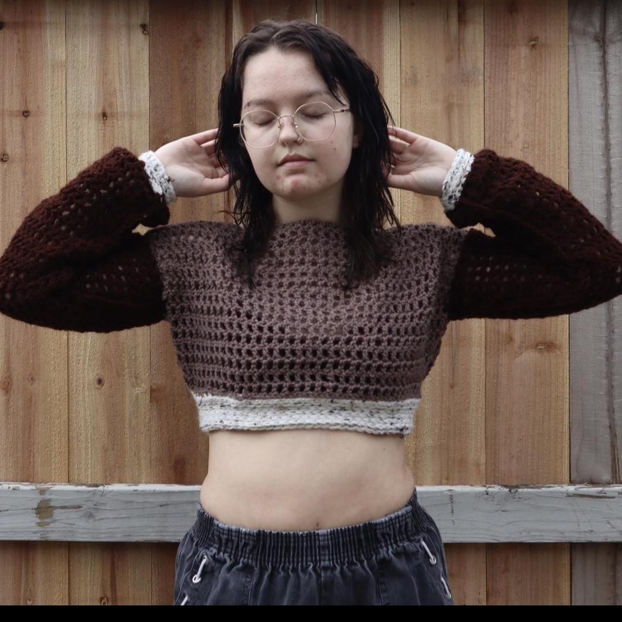 Handmade crochet color block cropped