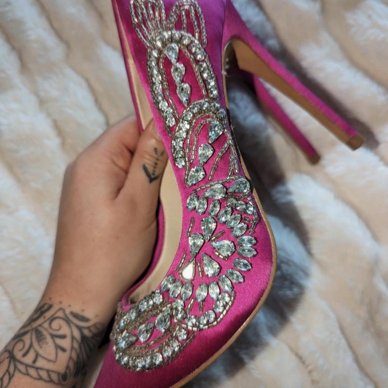 Topshop Pink Satin Jewelled Heels Size 3 Only worn... - Depop