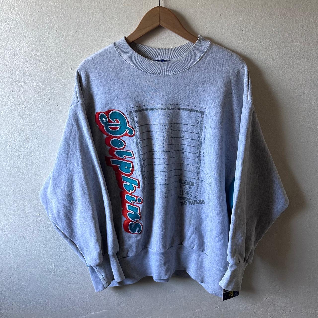 Vintge Miami dolphins sweatshirt // 90s 80s Grey - Depop