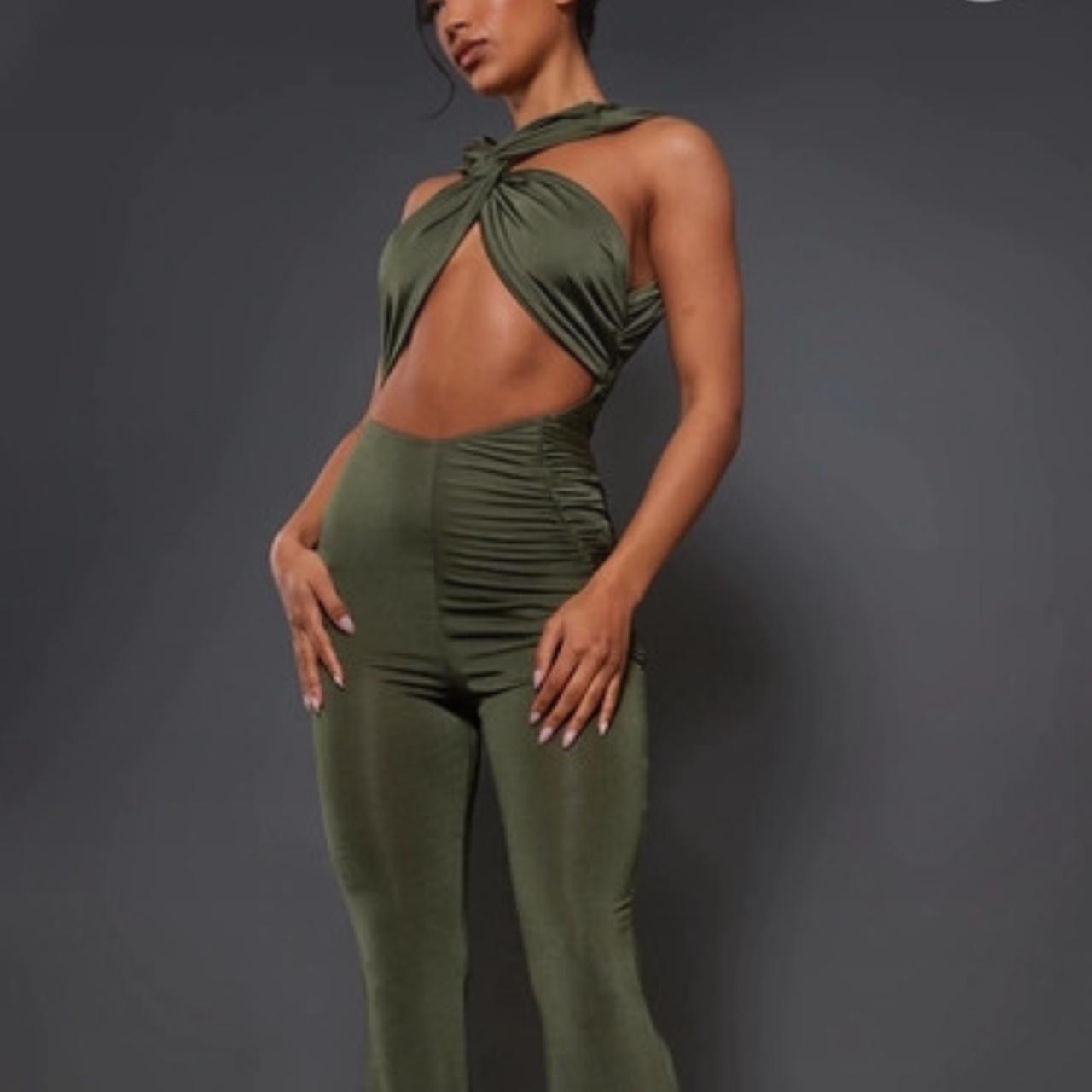 Pretty little thing khaki jumpsuit online