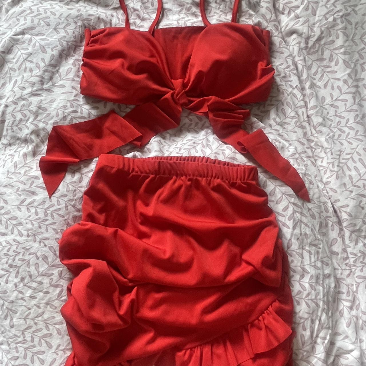 cutest red frill skirt and top co ord size medium  Depop 