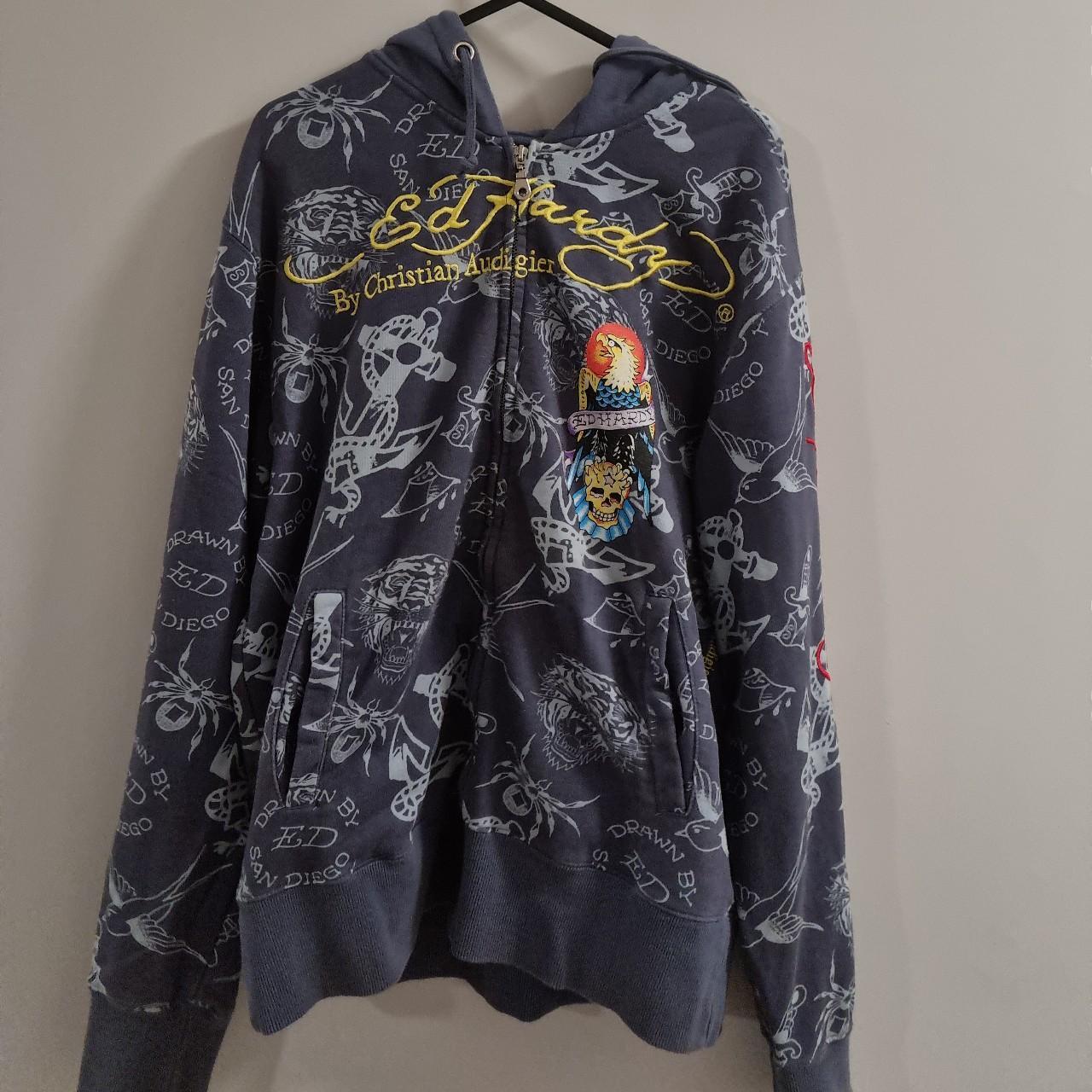 Light Blue Ed hardy zip up Size M - Depop