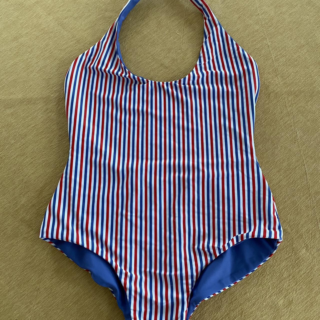 Marine Layer Women's Blue and Red Swimsuit-one-piece | Depop