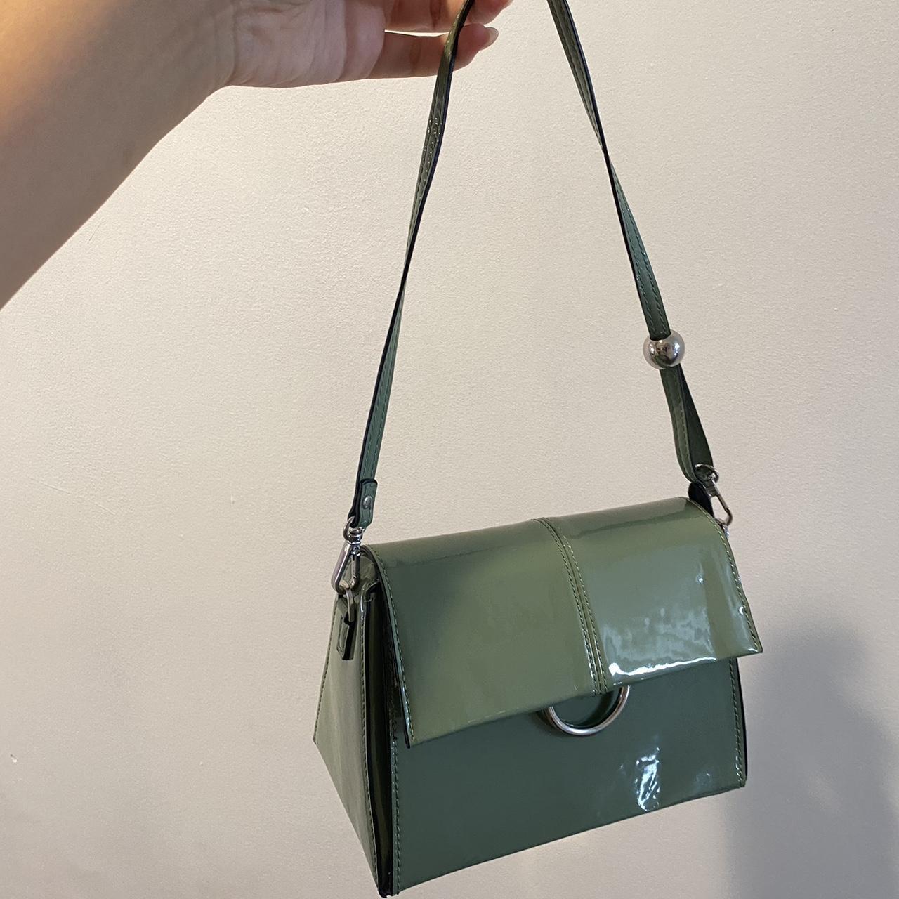 Green Crocodile Purse. Handles and removable chain... - Depop