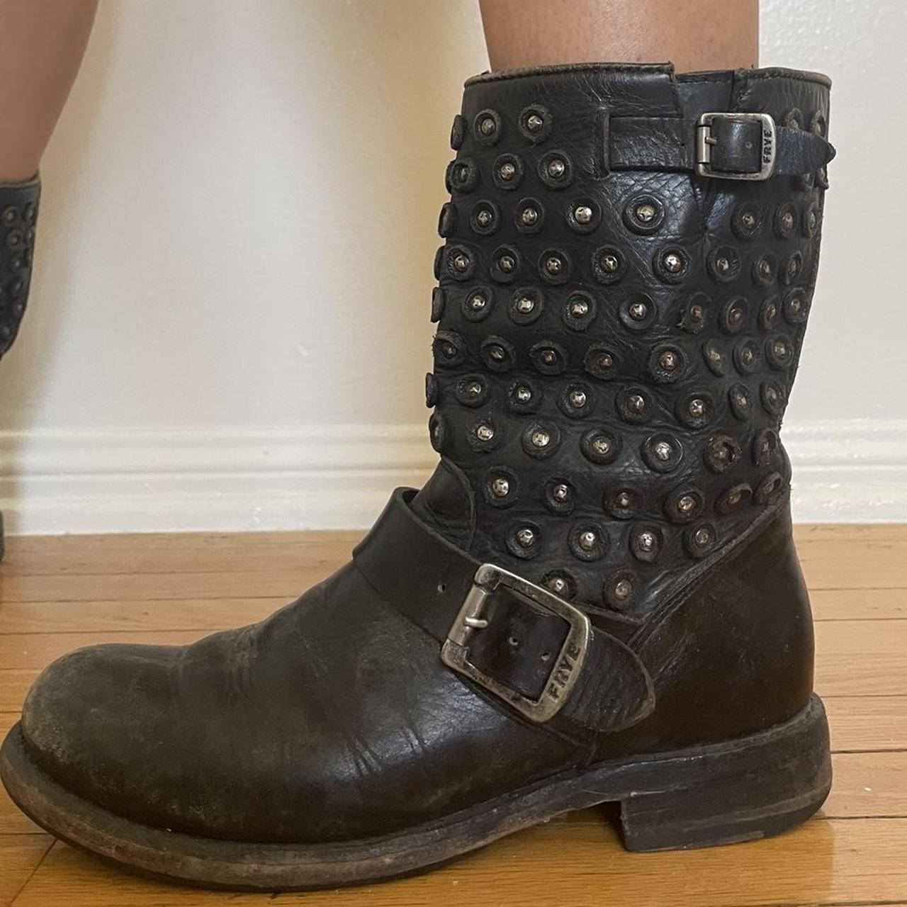 Jenna Frye boots Black leather studded motorcycle... Depop