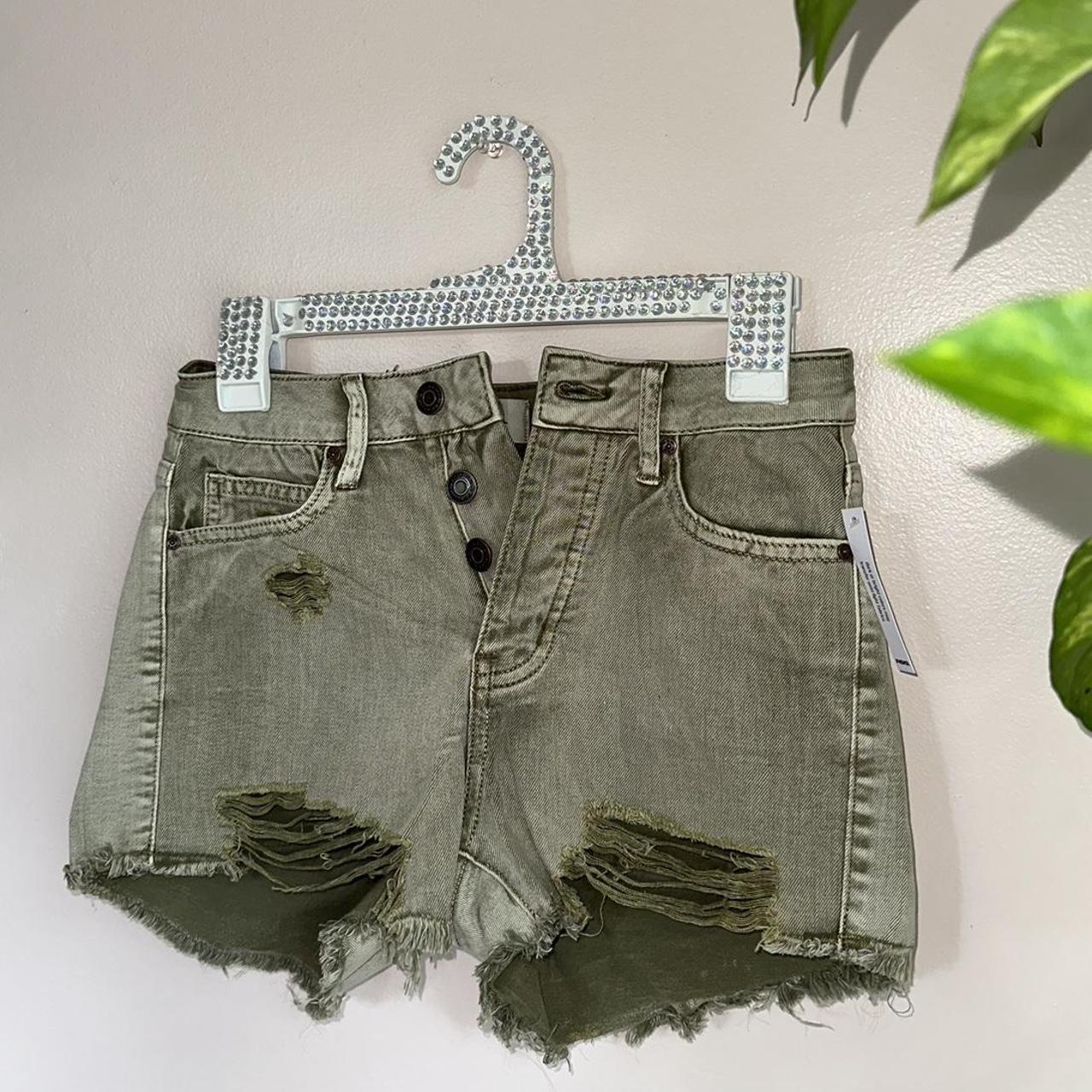 Olive green store distressed shorts