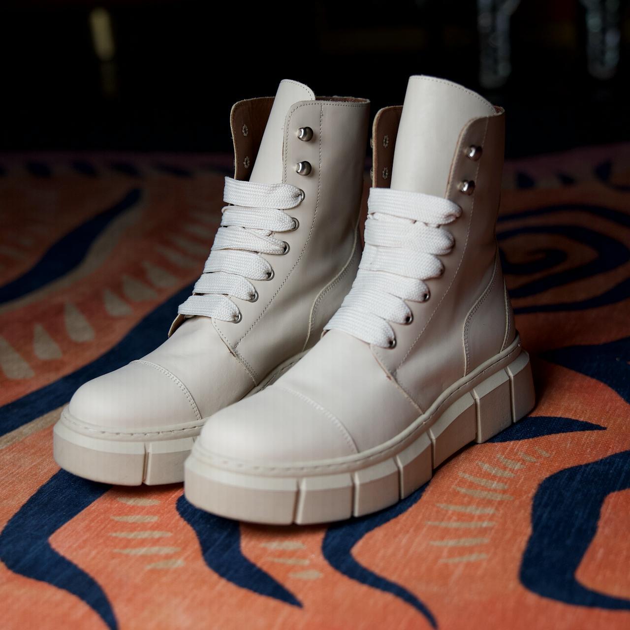 Alohas Can Can Beige Leather Combat Boots IT Depop