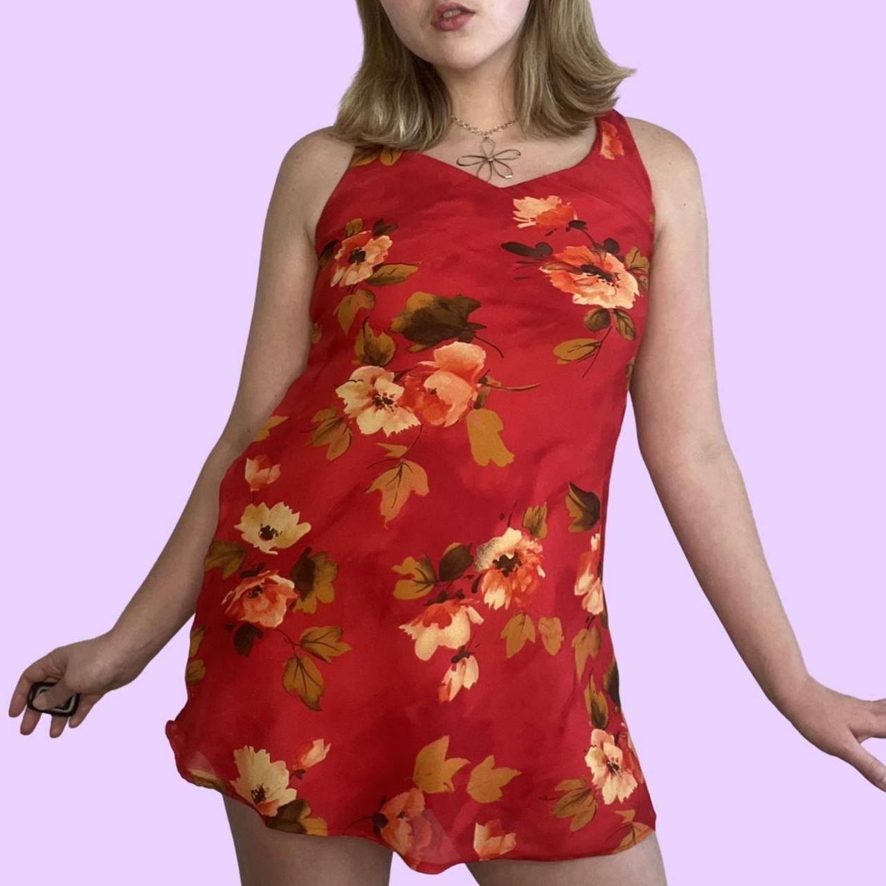 90s-y2k red & yellow floral mini dress🍒🌻 Soo cutie... - Depop