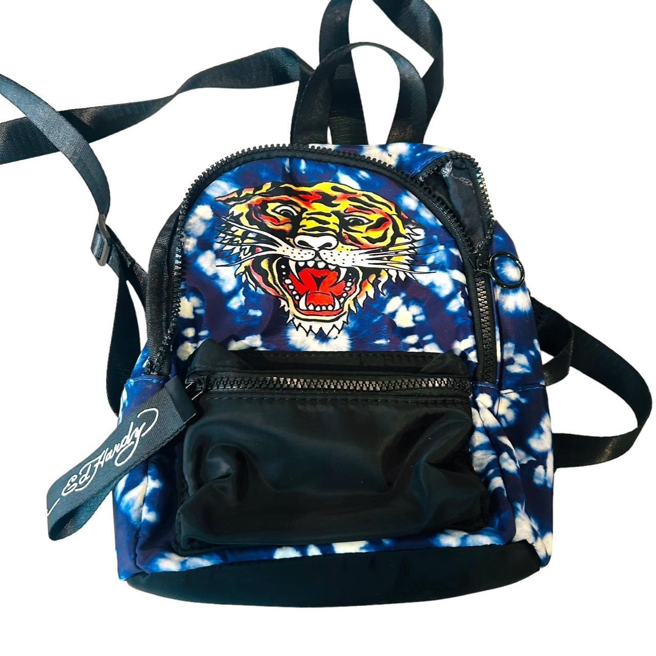 Hot Ed Hardy Blue Nylon Backpack Tiger On Tye Dye