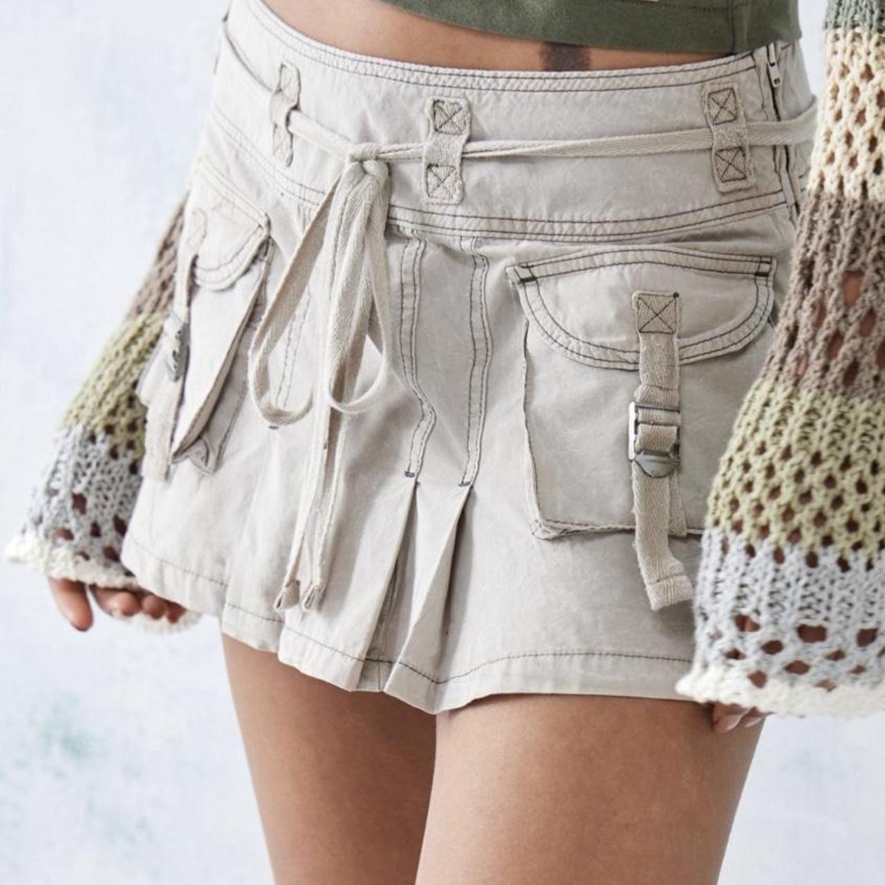 Urban Outfitters stone white/grey Mini cargo skirt... - Depop