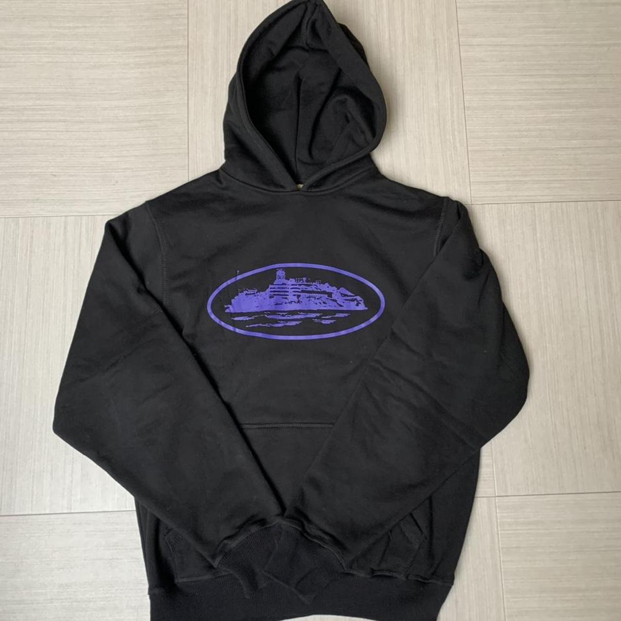 Corteiz Purple and Black Alcatraz Hoodie (rare) Worn... - Depop