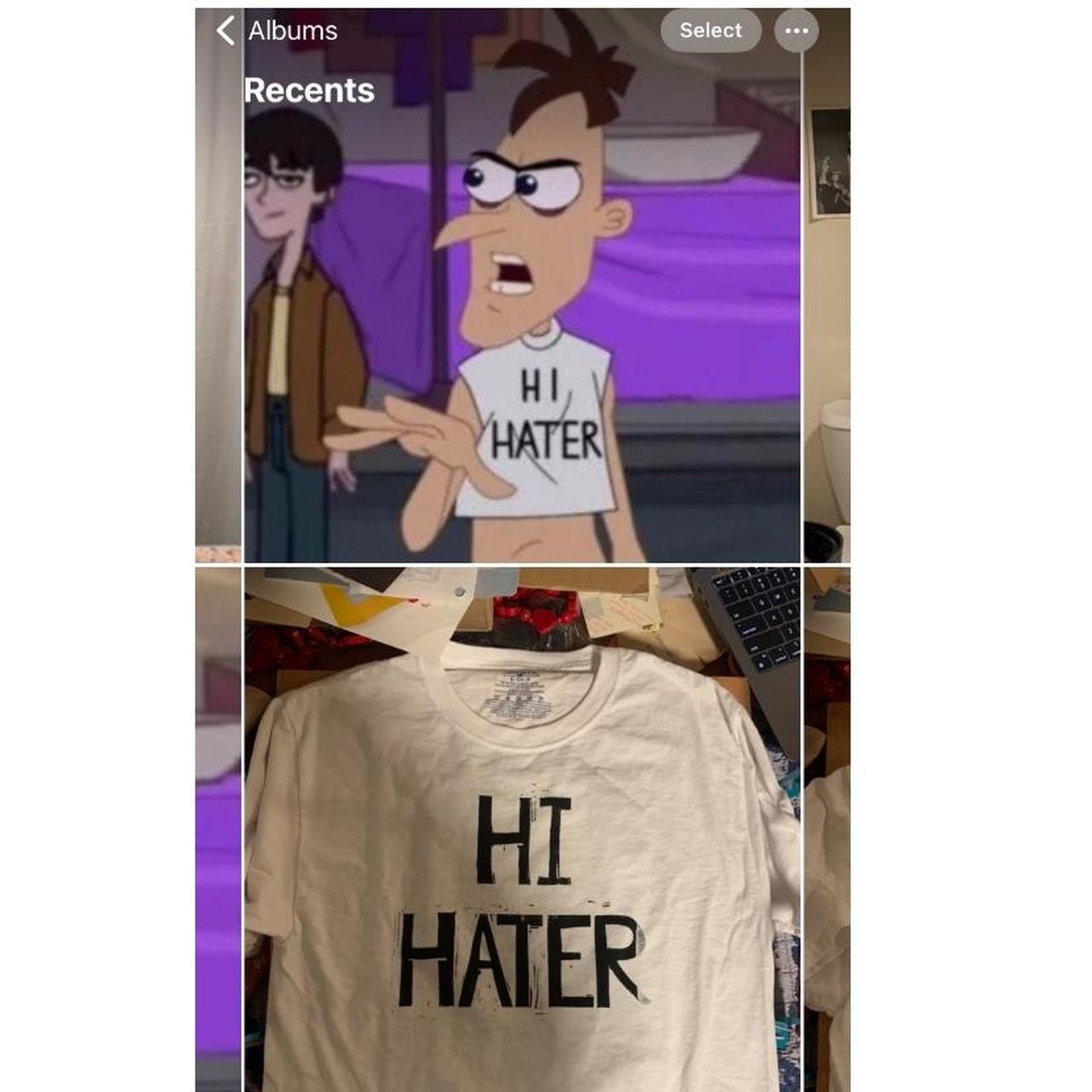 dr doof hi hater/bye hater blockprint white shirt 🤨... - Depop