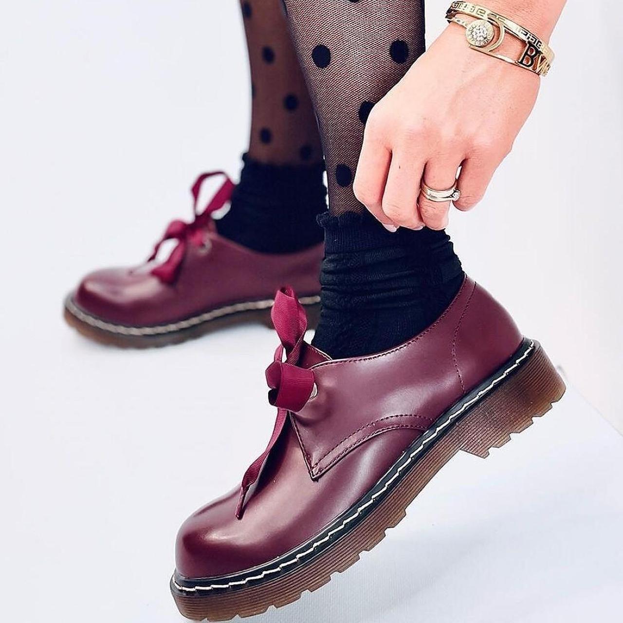 Ladies Burgandy Flat Casual Lace-up Depop