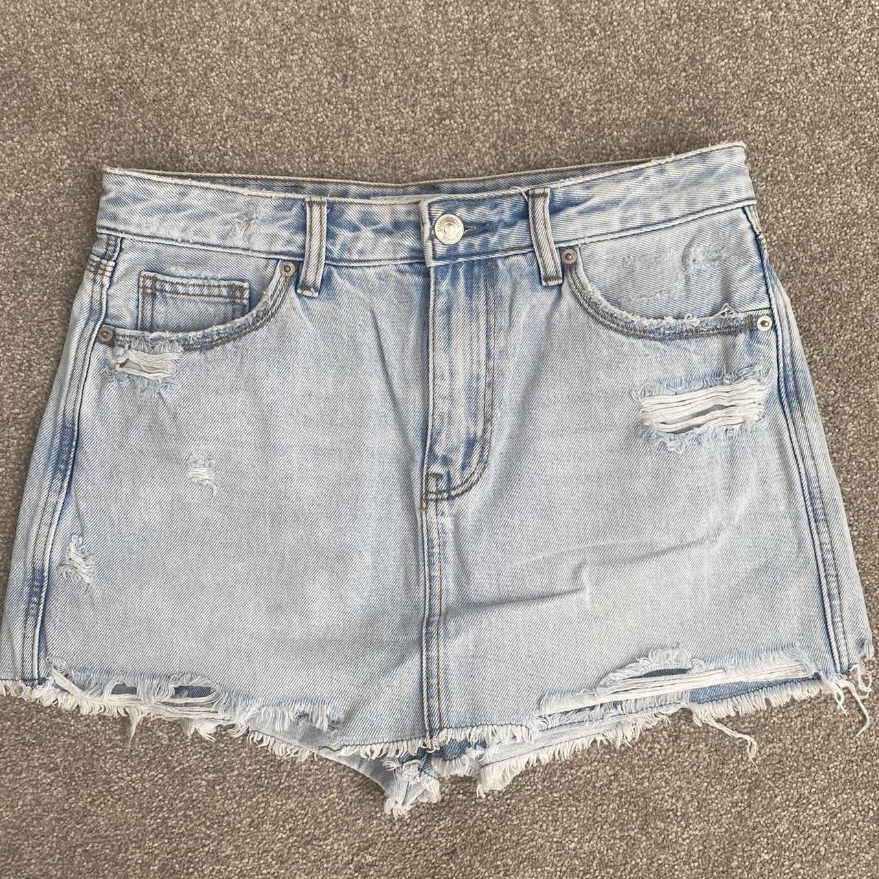 Stradivarius mini light denim skort Size 10 Perfect... - Depop