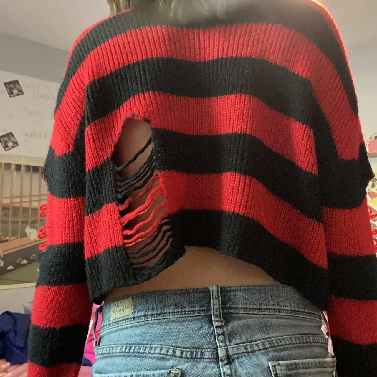 Black cropped sleeved sweater with embroidery I'm - Depop