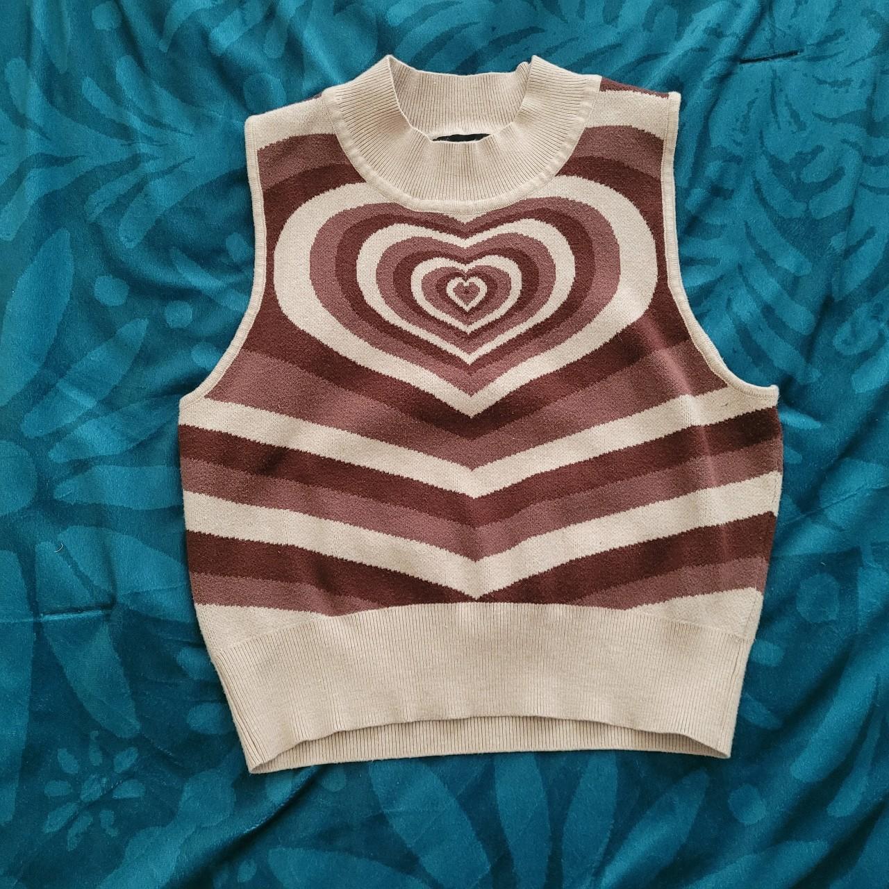 Colorful Heart Print Sweater - Cider