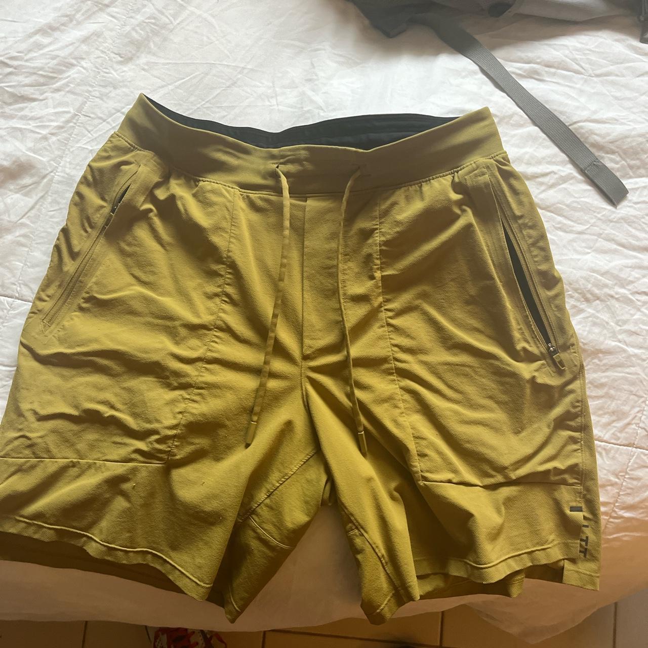 Lululemon Men's Gold and Khaki Shorts Depop