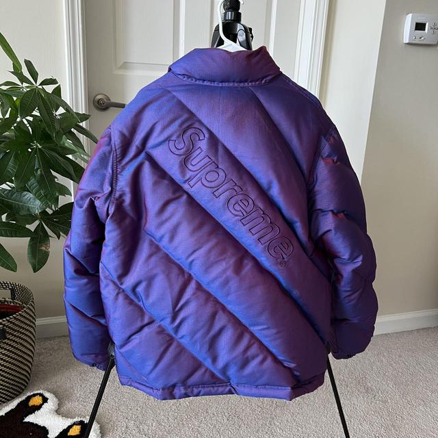 Supreme Iridescent puffer jacket in purple - Depop