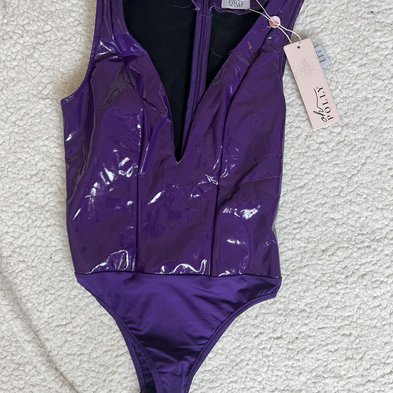 The most flattering purple plunge neck vinyl... - Depop