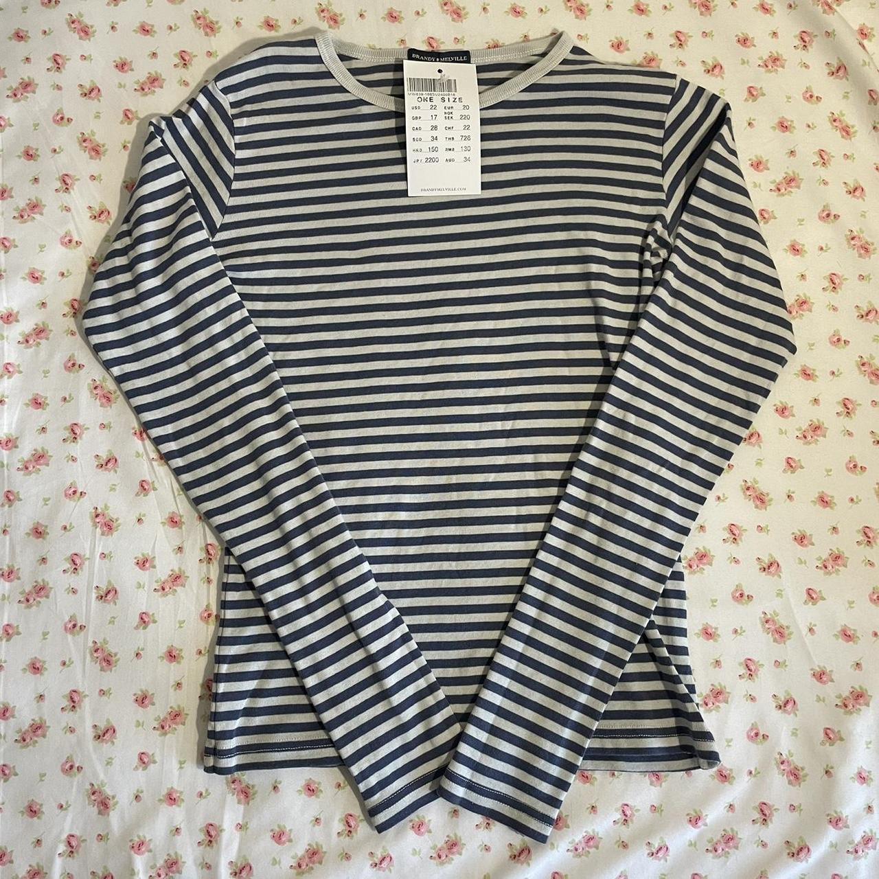 brandy melville leah blue striped long sleeve new... - Depop