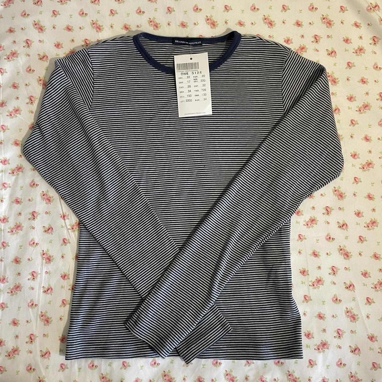 brandy melville leah blue striped long sleeve new... - Depop