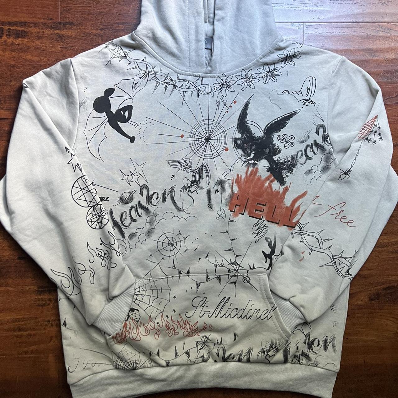 BAPE Men's Grey and Cream Hoodie Depop