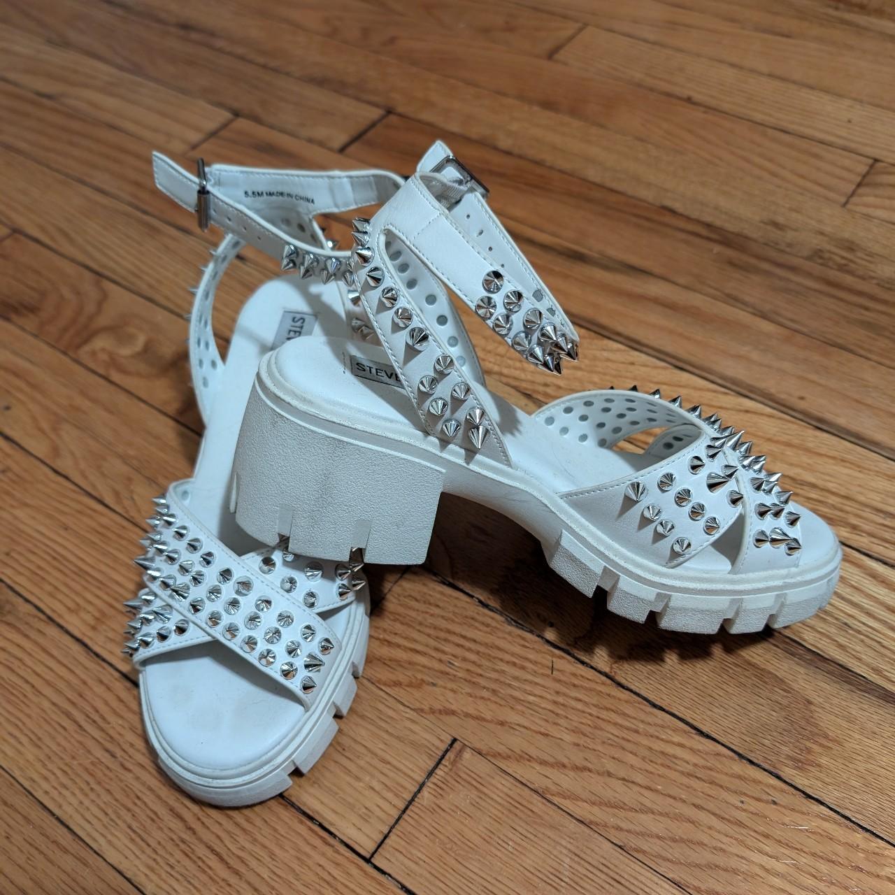 Steve madden white studded sandals online