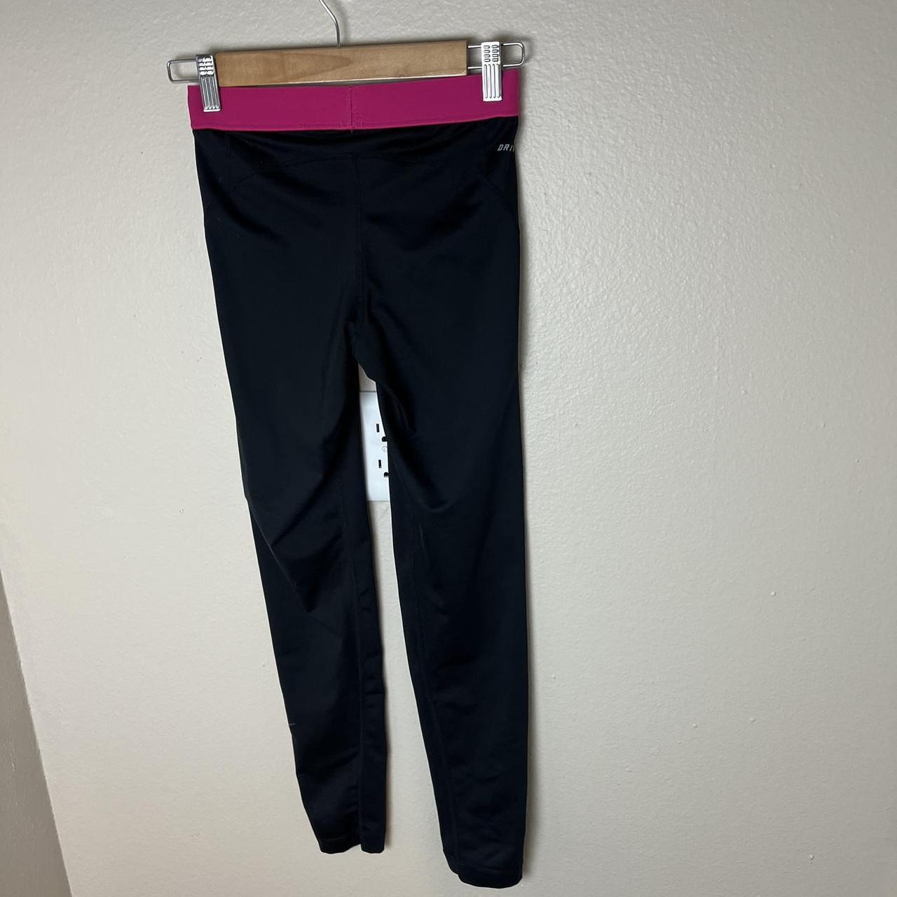 Nike pro full length black tights leggings with pink... - Depop