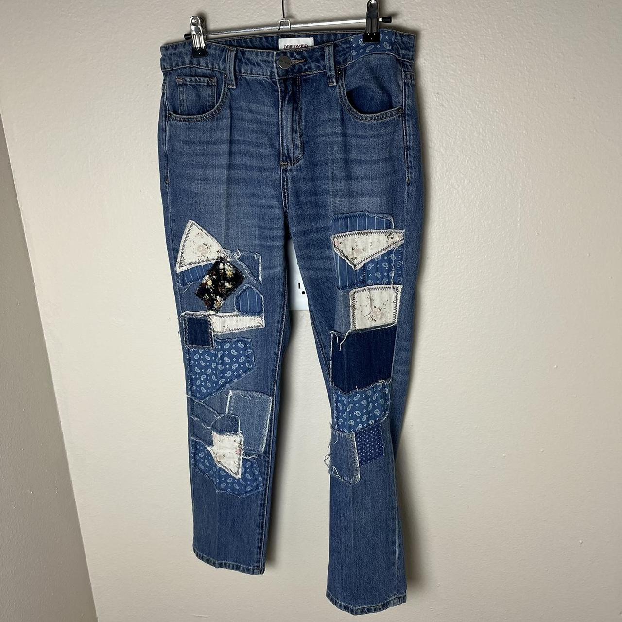 Driftwood abbey patchwork straight leg jeans... - Depop