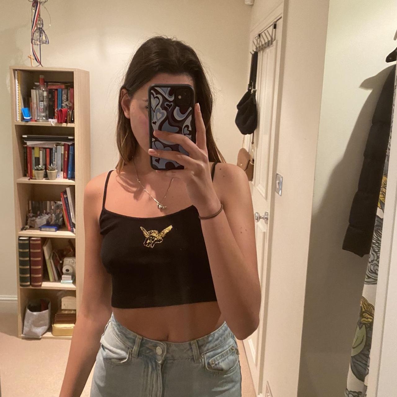 Brandy Melville vintage black cami top Angel design... Depop