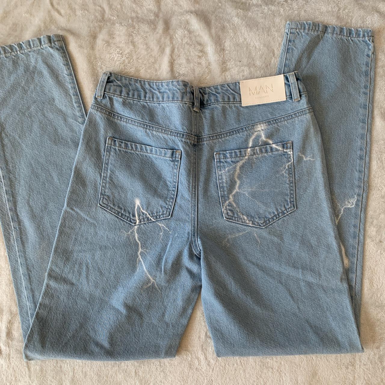 Super cool pale blue lightening bolt denim jeans... - Depop