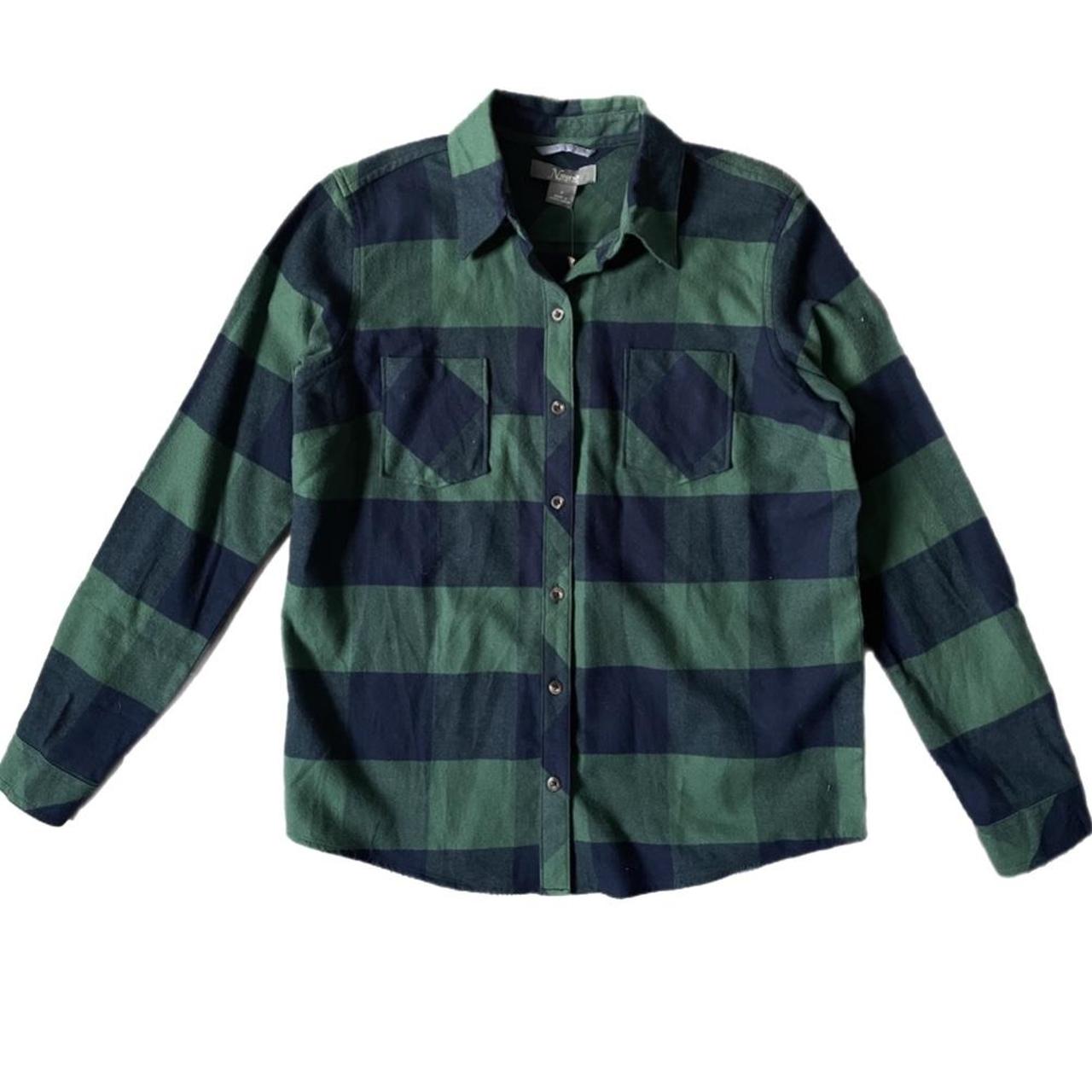 Thick flannel shirt in green and blue. Size small... - Depop