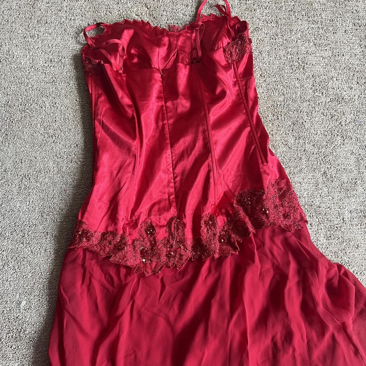 Deep red midi corset dress. Flowy and beautiful,... - Depop