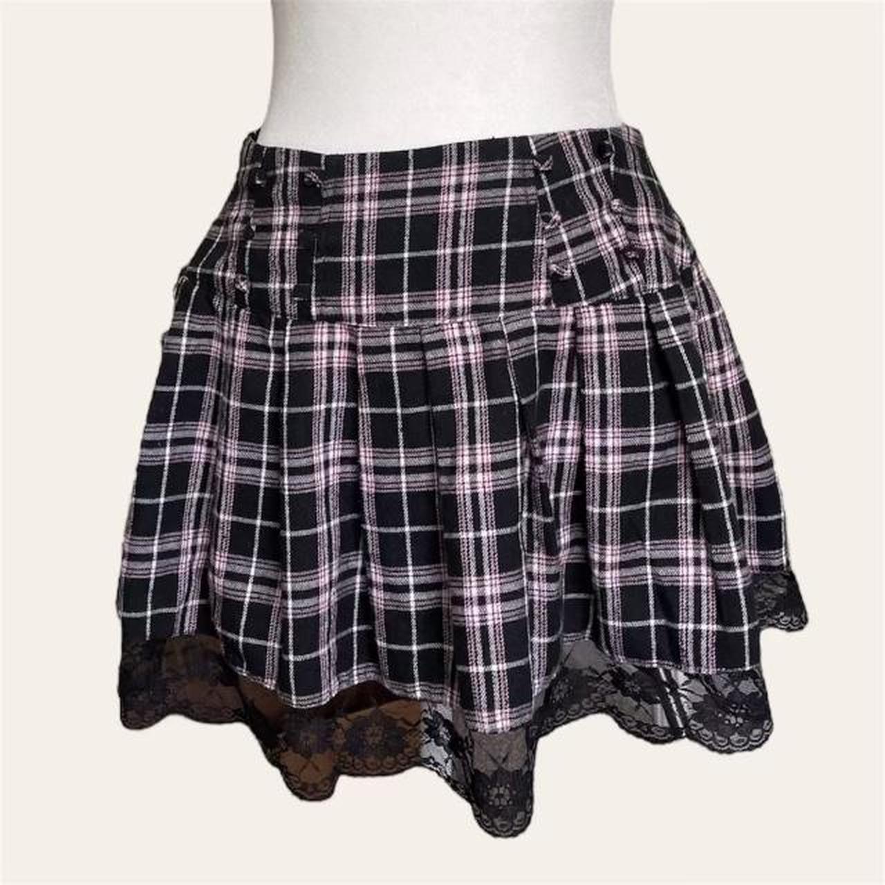 Rockstar Girlfriend Pink and Black Plaid Mini Skirt... - Depop