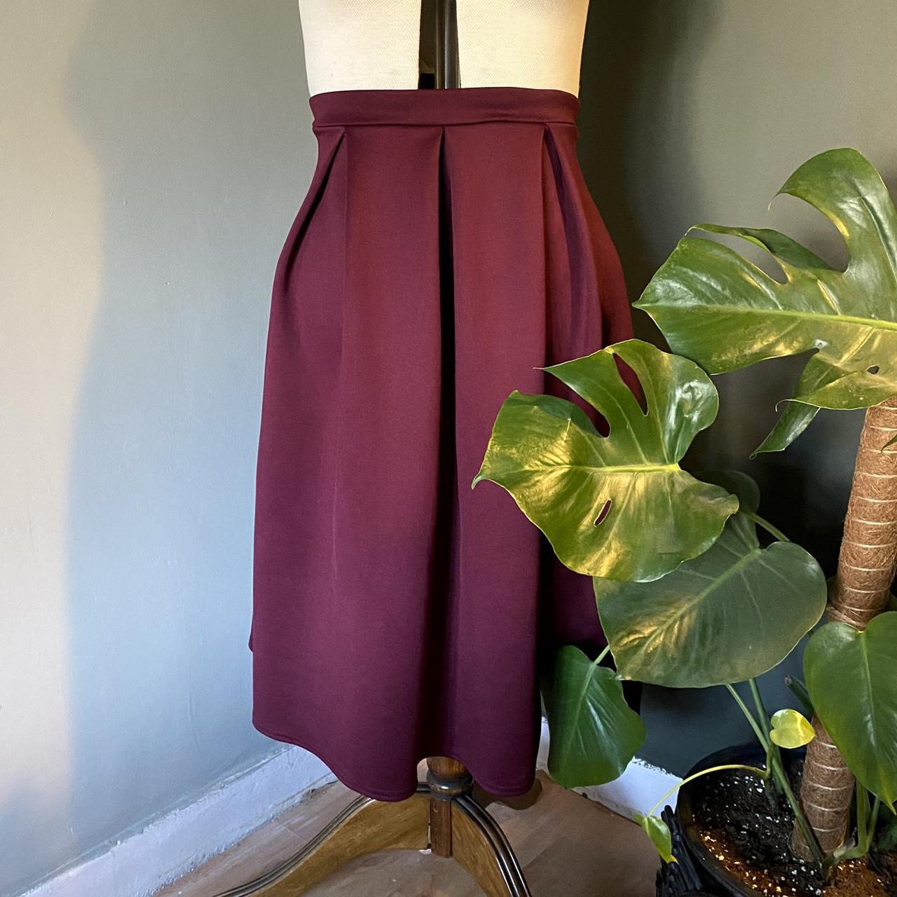 Burgundy A Line Midi Skirt Lovely heavy weight midi... - Depop