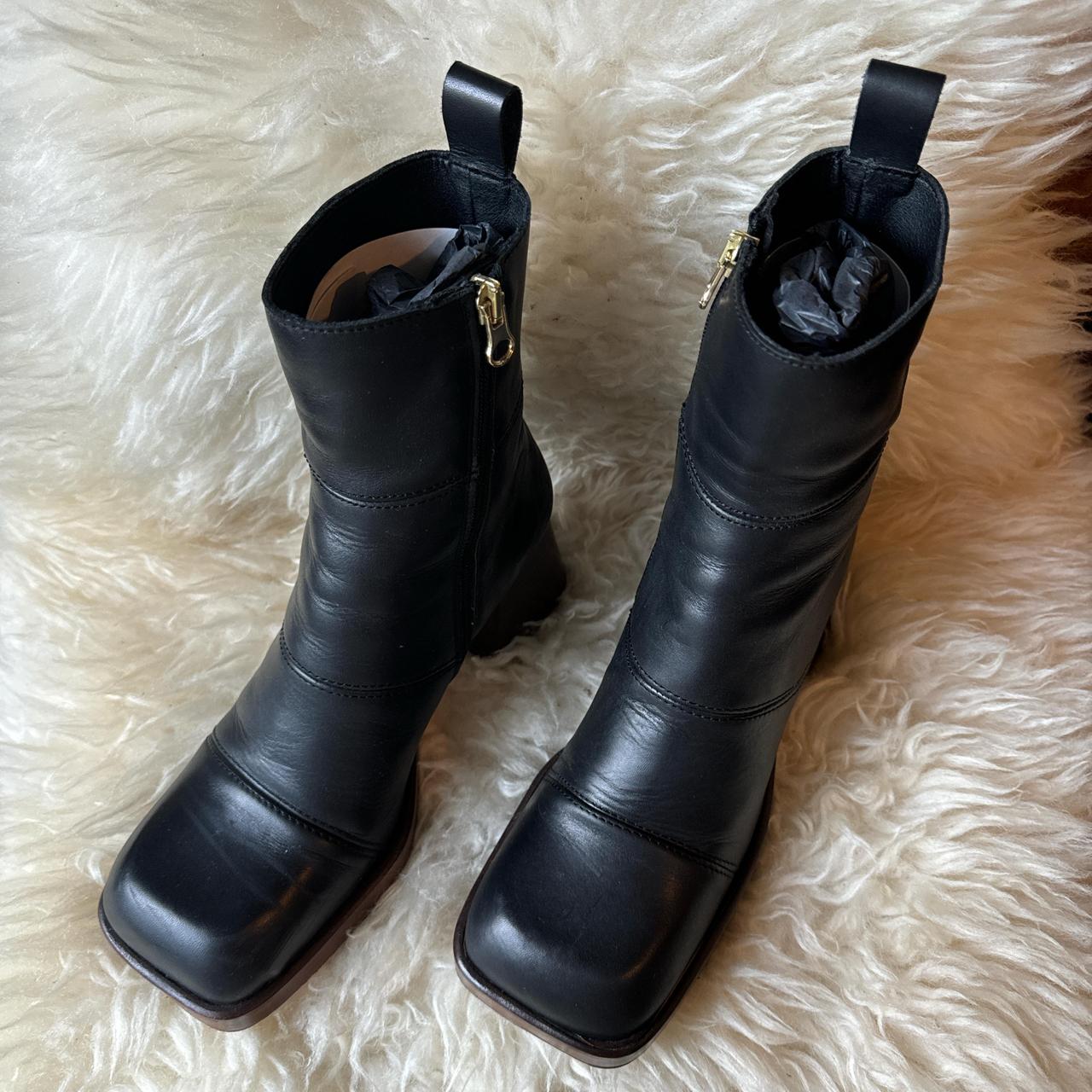 Black and brown platform boots with a chunky heel... - Depop