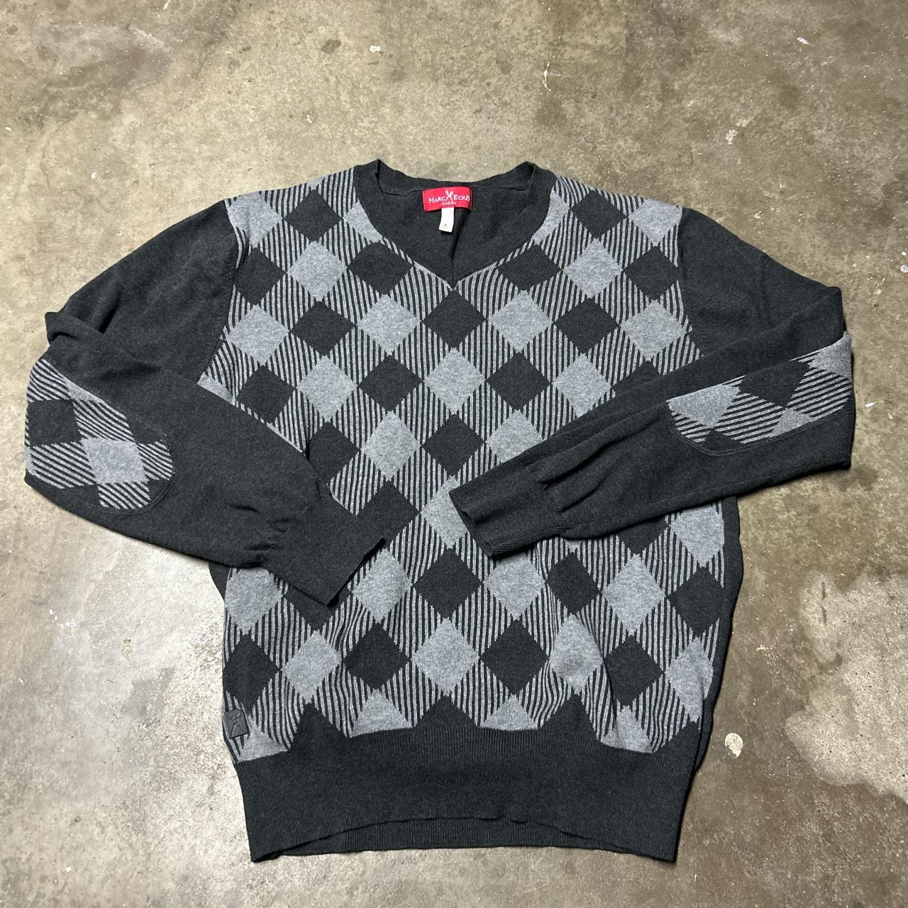 2000s Marc Ecko sweater cut and sew 21.5Wx26.5L - Depop