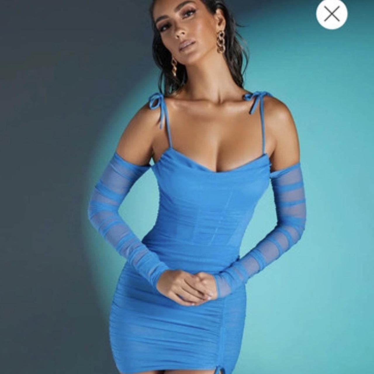 blue mesh oh polly bodycon dress only worn once no... Depop
