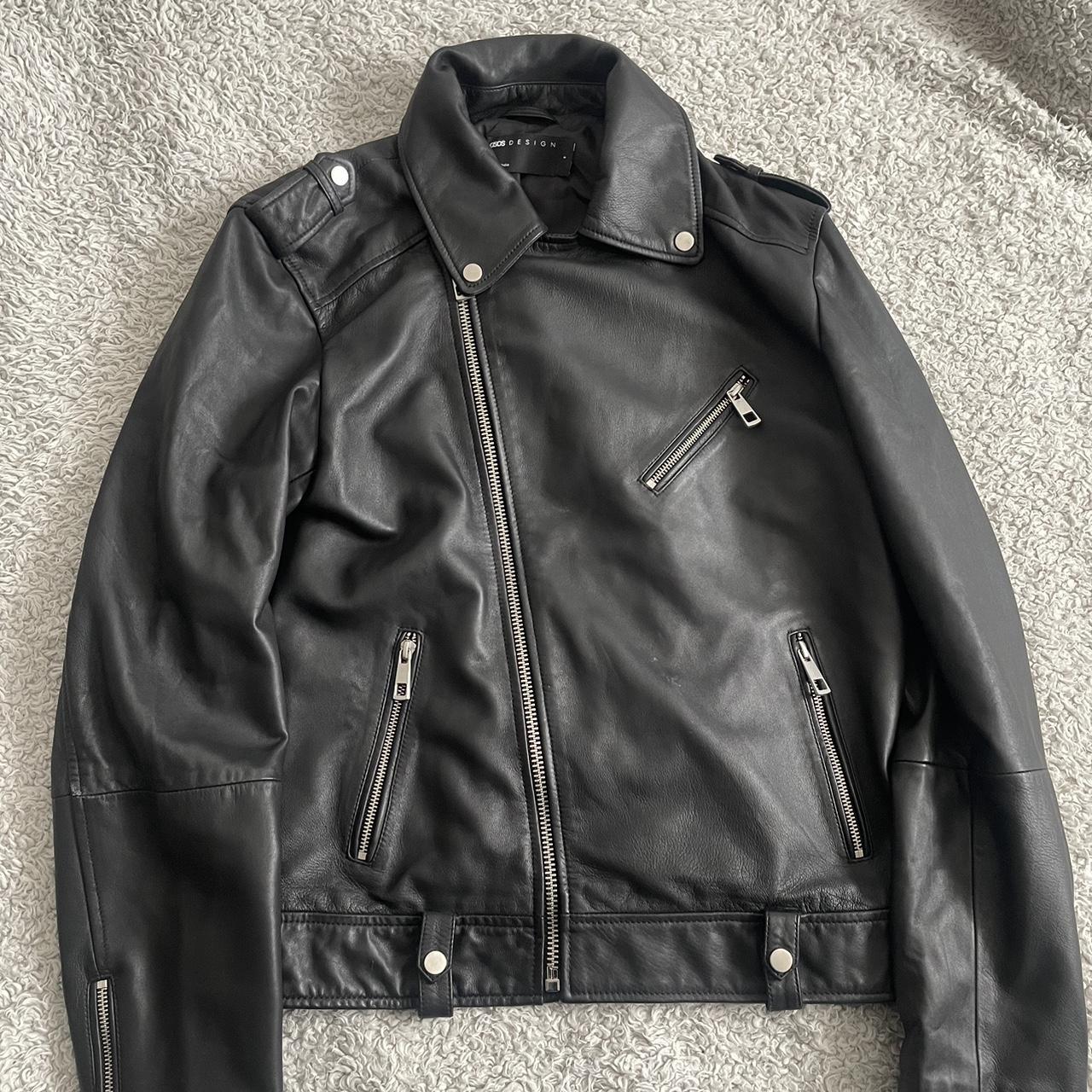 Real Leather Jacket by ASOS. Size small - Depop